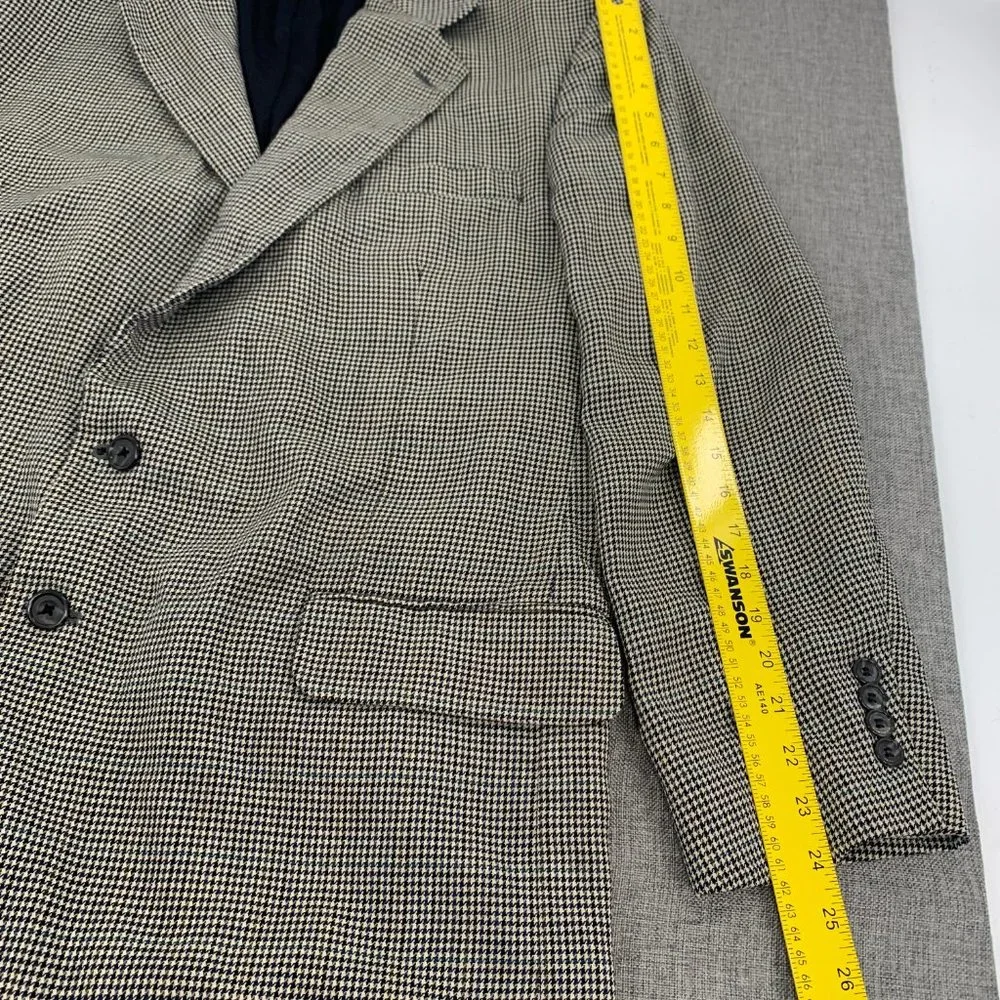 Vintage Mens Oscar‎ de la Renta Blazer Houndstooth 46L 100% Wool Line Ivory Navy